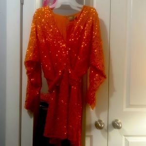 ASOS…..orange sequins short dress with belt